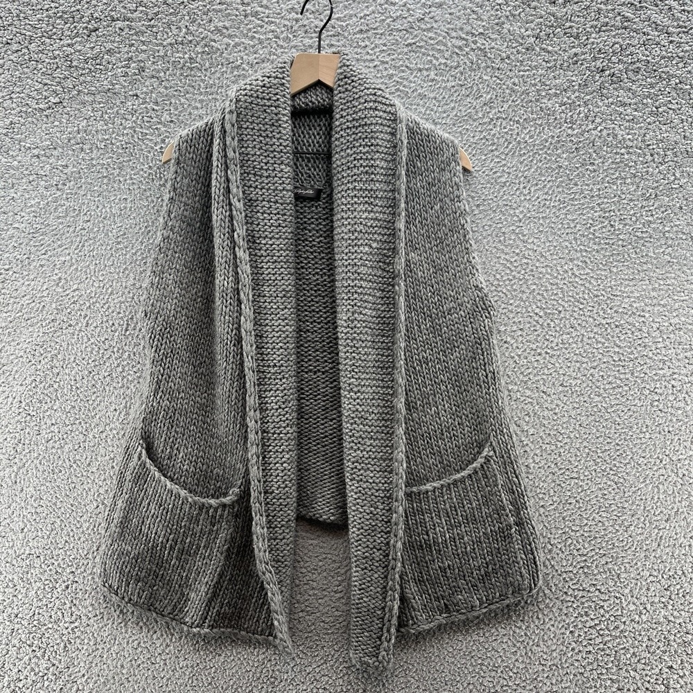 Christopher Fischer Sweater Vest Women XS‎ Taupe Gray Chunky Art Lagenlook Open